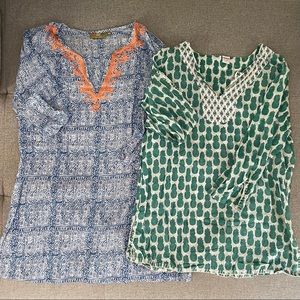 Lot (2) of Blue / Green Cotton Tunics, M